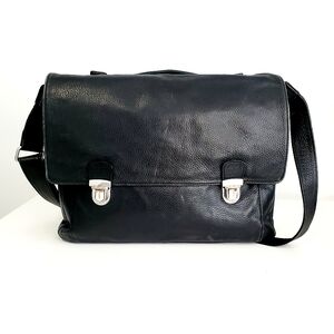 Danier Black Leather Messenger Briefcase with Silver Hardware